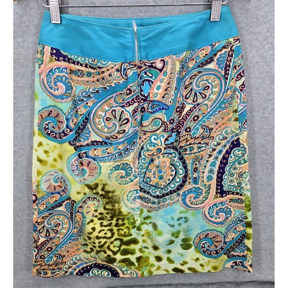 Vtg Harve Benard Collection Cotton Stretch Abstract Loud Art Paisley Skirt 4 Y2K - Picture 4 of 8